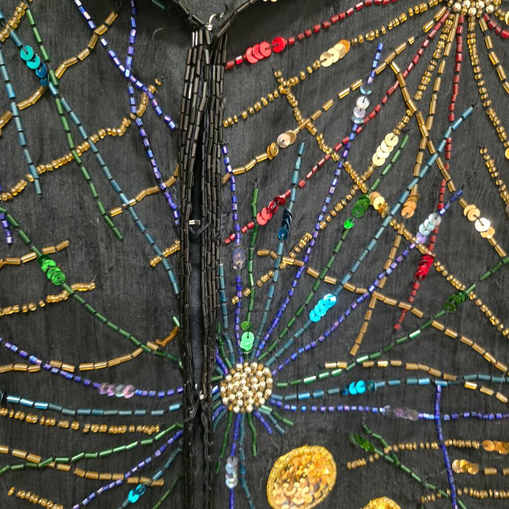 Laurence Kazar Vintage Black Silk Beaded Sequin Fireworks Evening Jacket - Picture 8 of 14
